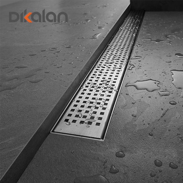 Grey Shower Pan with Linear Drain Built in