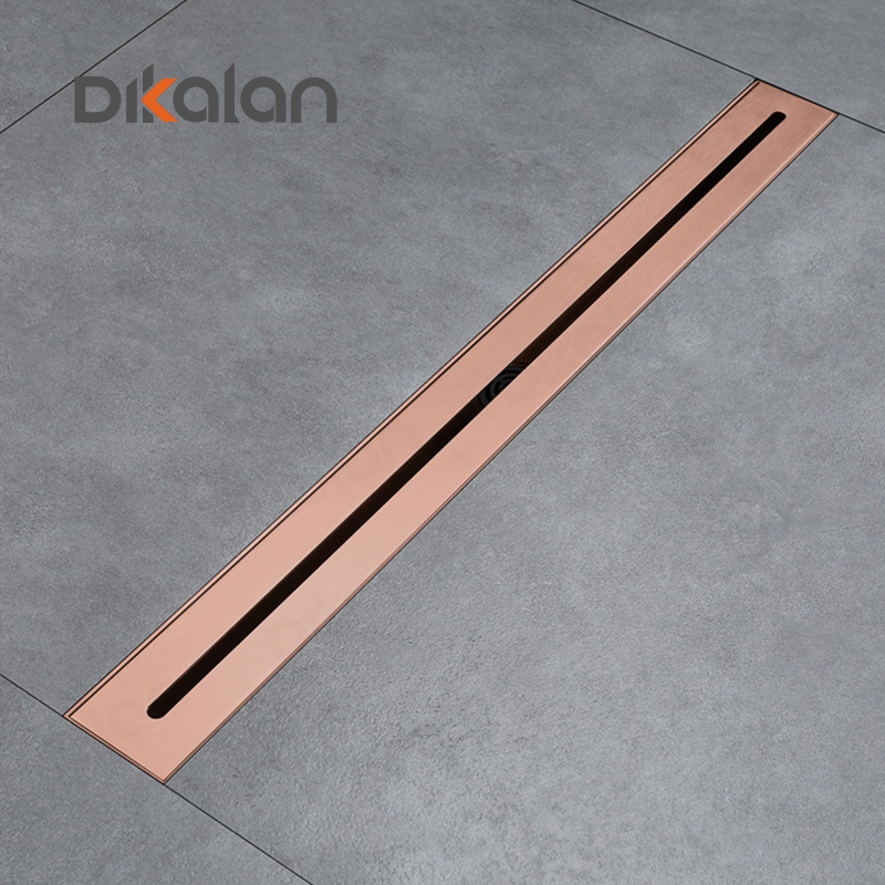 DIKALAN Rose Gold Hidden Linear Shower Drain Bathroom Floor Drain Tile Insert Floor Stainless Steel 304 600 Cm Drain