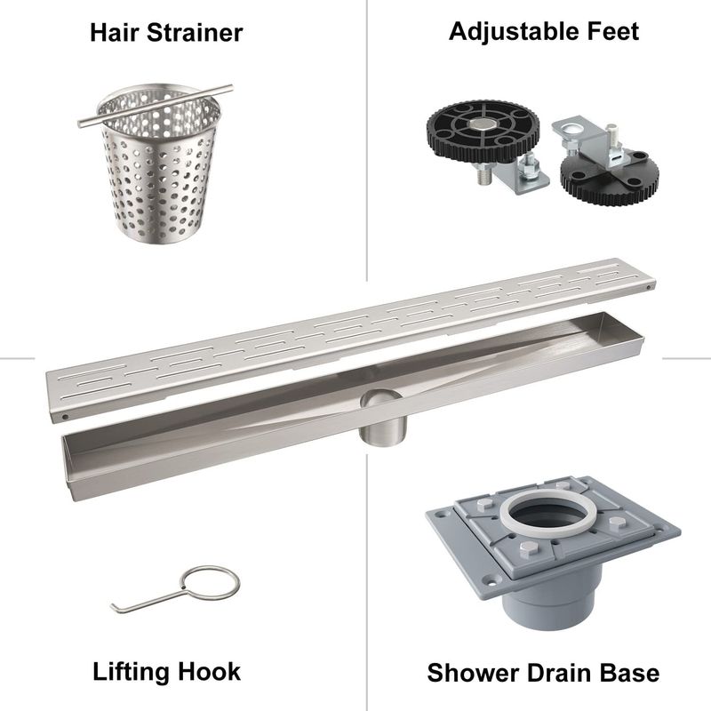24 Inches Brushed Shower Linear Drain with Drain Base