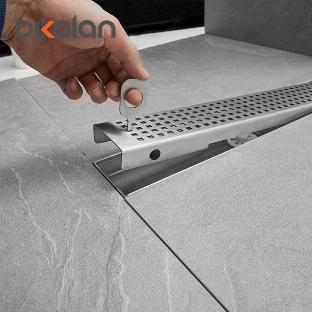 Grey Shower Pan with Linear Drain Built in