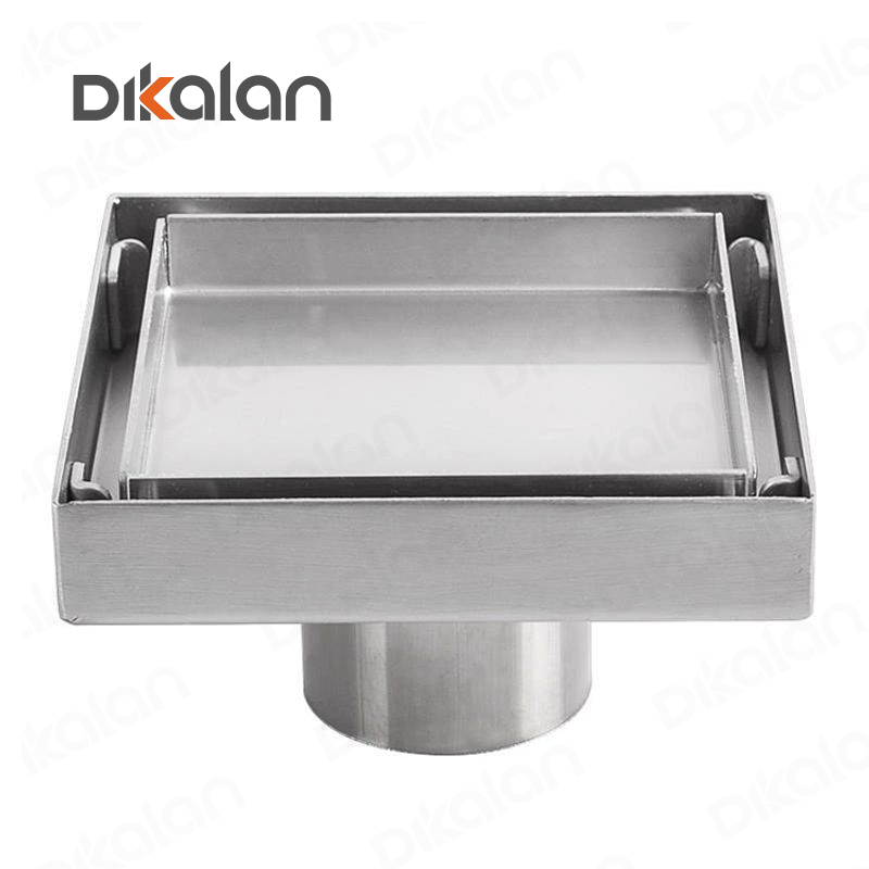 DIKALAN 10 Cm Grate Cover Strainer Brushed Bathroom Drainer 4 Inch Sus304 Stainless Steel Square Shower Floor Drain